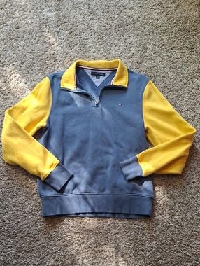 Tommy Hilfiger Men's Blue Body Yellow Sleeve Zip Pullover
